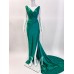 Rochie din matase verde smarald cu bust drapat